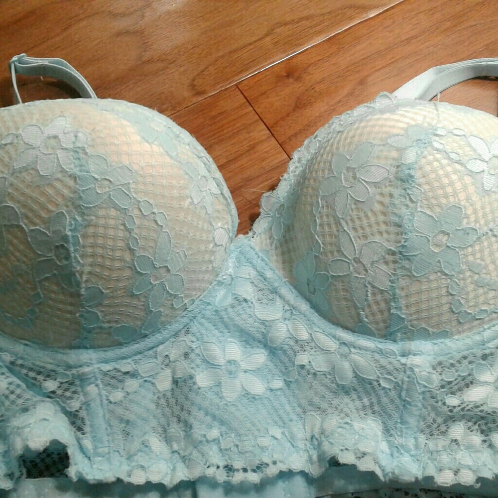 Felina blue and white lace bustier pushup 34b